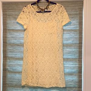 Cream Color Lace Short Sleeve Shift Dress